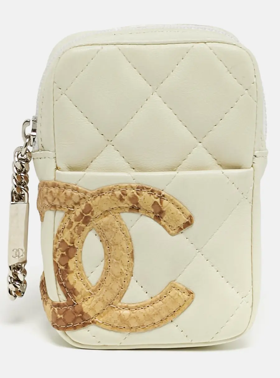 Chanel Cambon Ligne Off White Quilted Leather Coin Purse