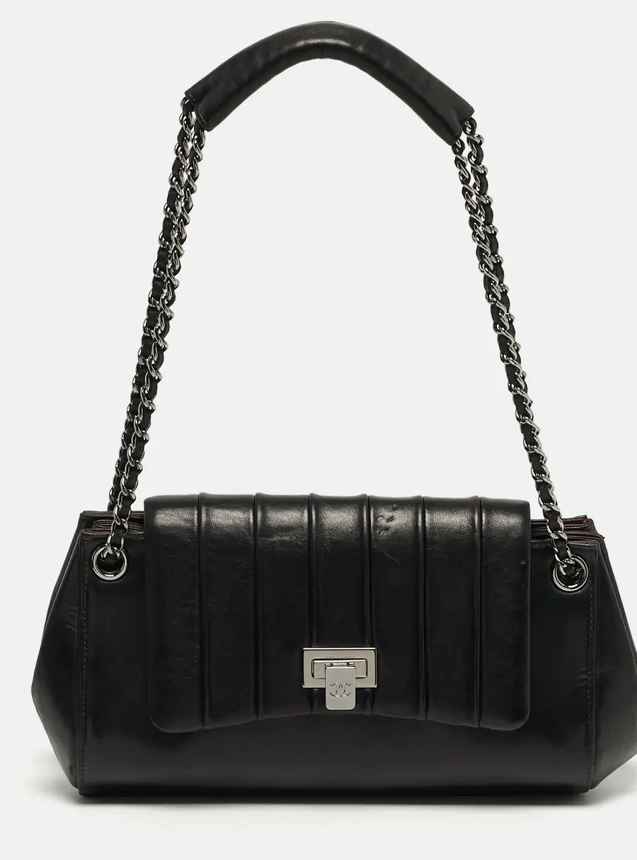 Chanel Accordion Black Vertical Quilted Leather Flap Bag