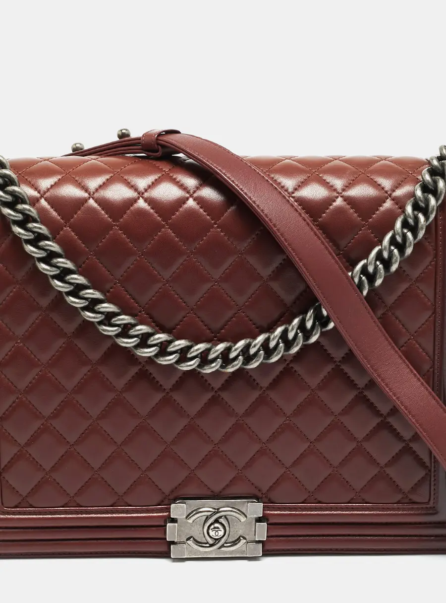 Chanel Boy Large Burgundy Quilted Lambskin Leather Flap Bag