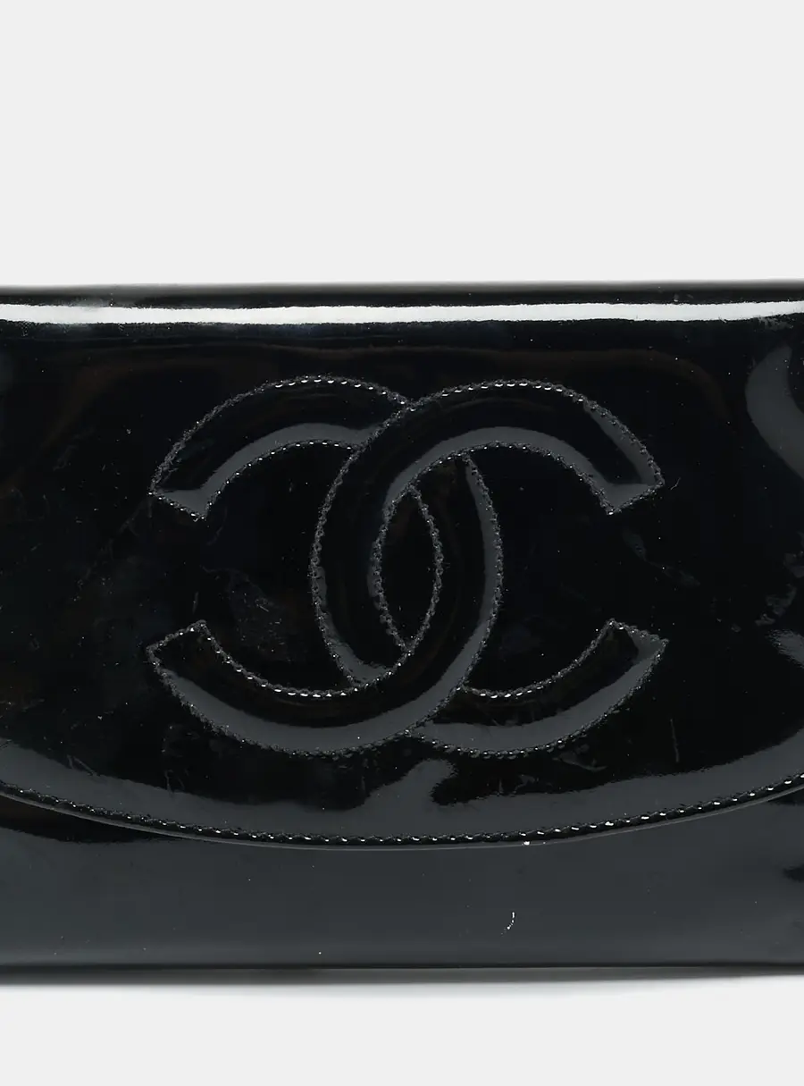 Chanel CC Timeless Black Patent Leather Trifold Wallet