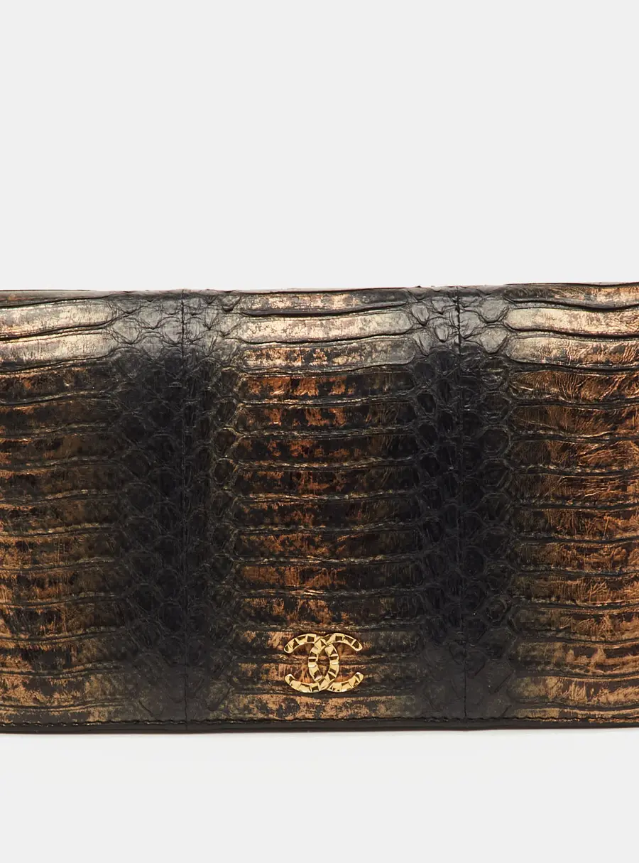 Chanel L Yen Black/Bronze Snakeskin Wallet