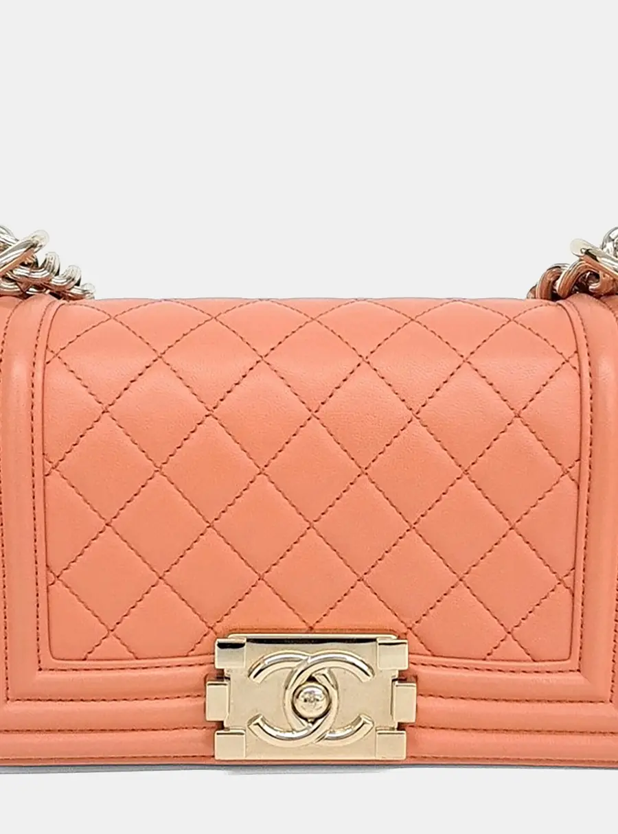 Chanel Boy Small Orange Quilted Leather Shoulder Bag