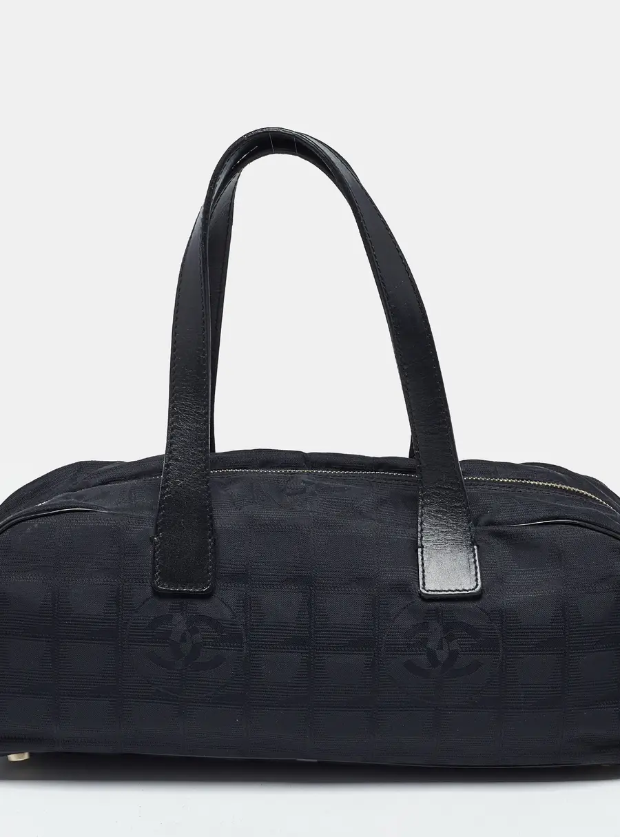 Chanel Travel Ligne Black Printed Nylon Bowler Bag