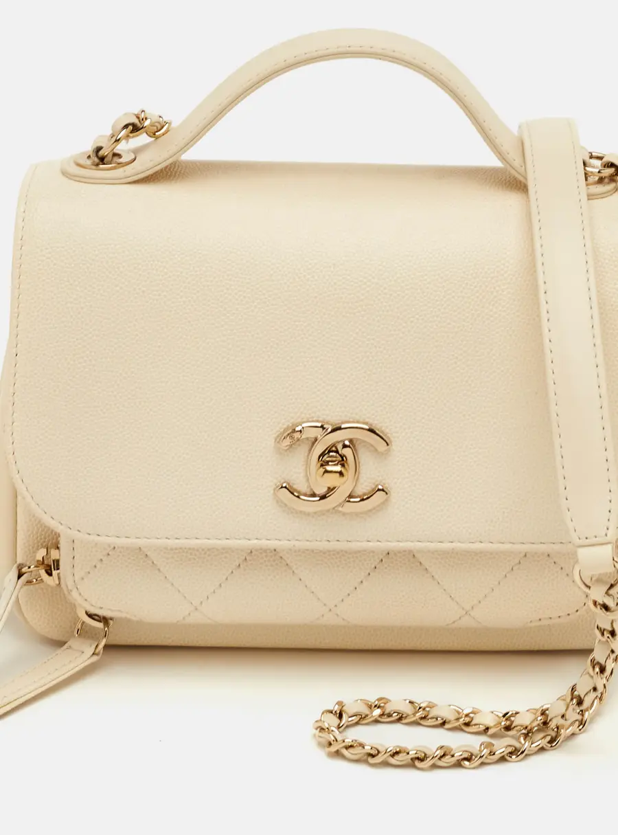 Chanel Business Affinity Small Cream Caviar Leather Flap Bag