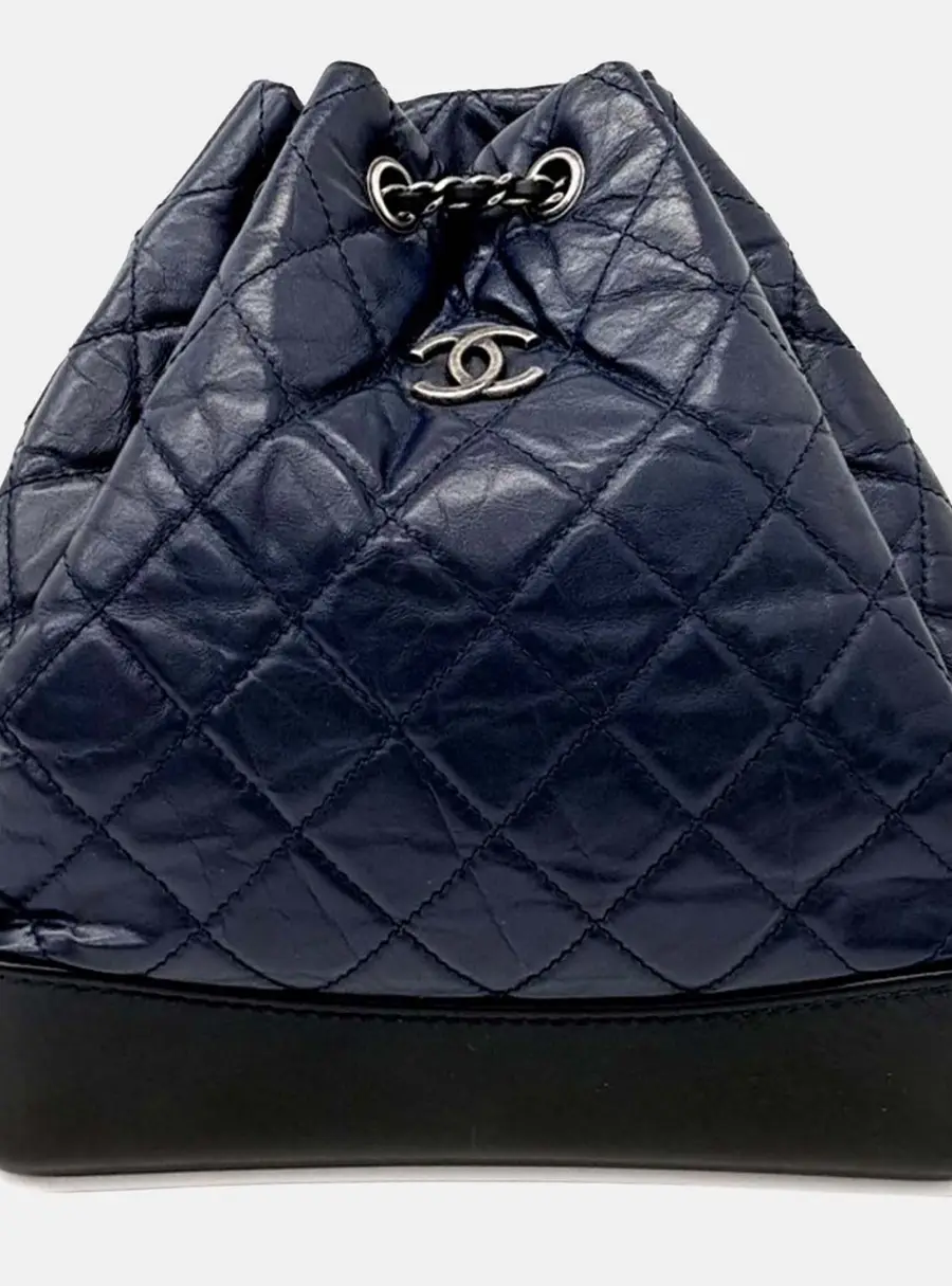Chanel Gabrielle Medium Navy Blue Aged Calfskin Leather Backpack Bag