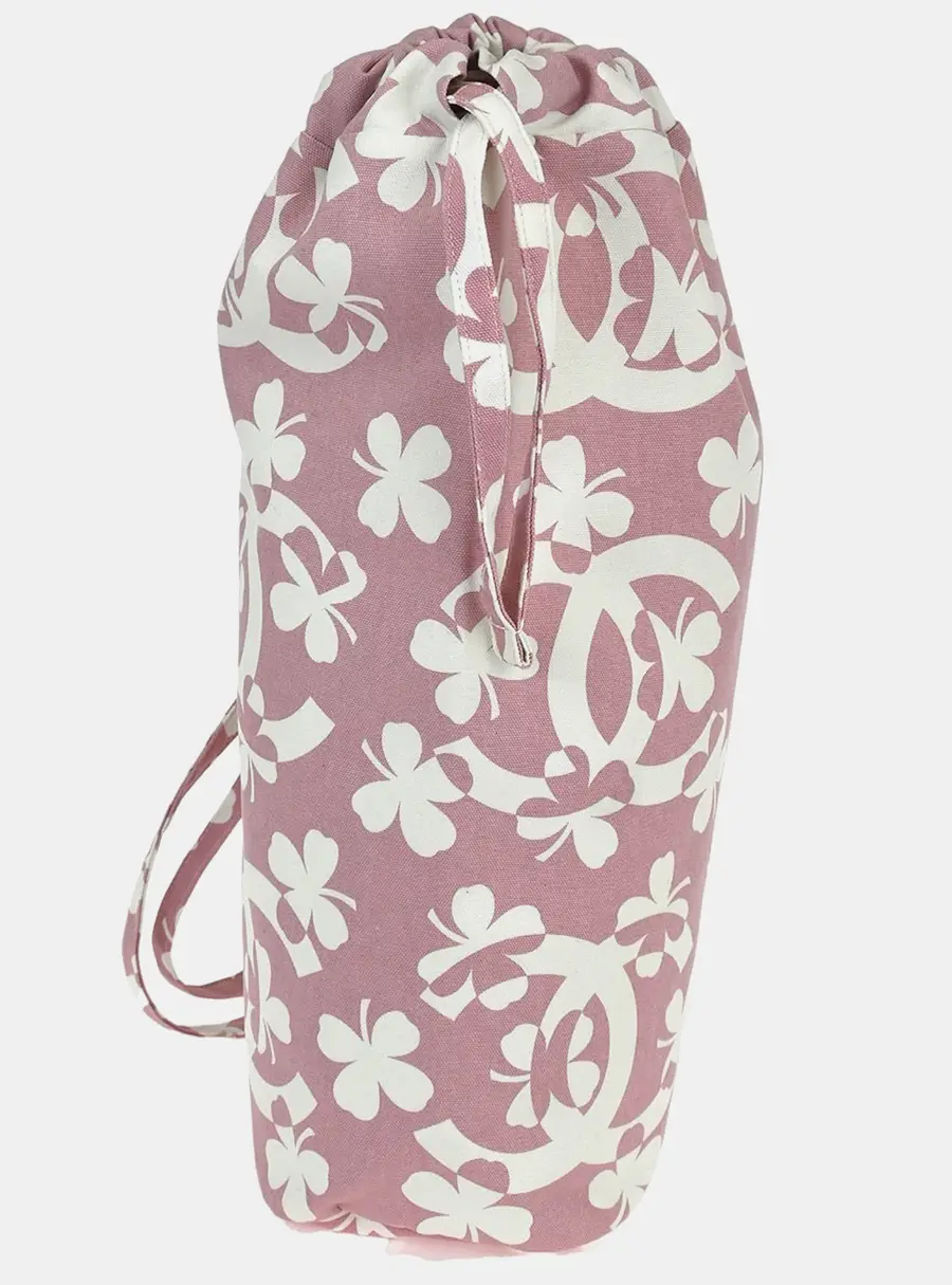 Chanel Beach Series Small Pink White Canvas Drawstring Shoulder Bag