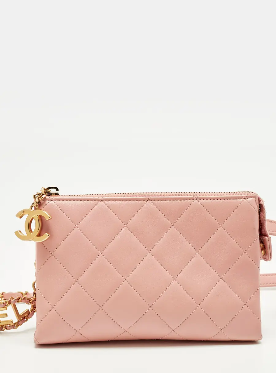 Chanel Logo Strap Pink Quilted Leather Belt Bag