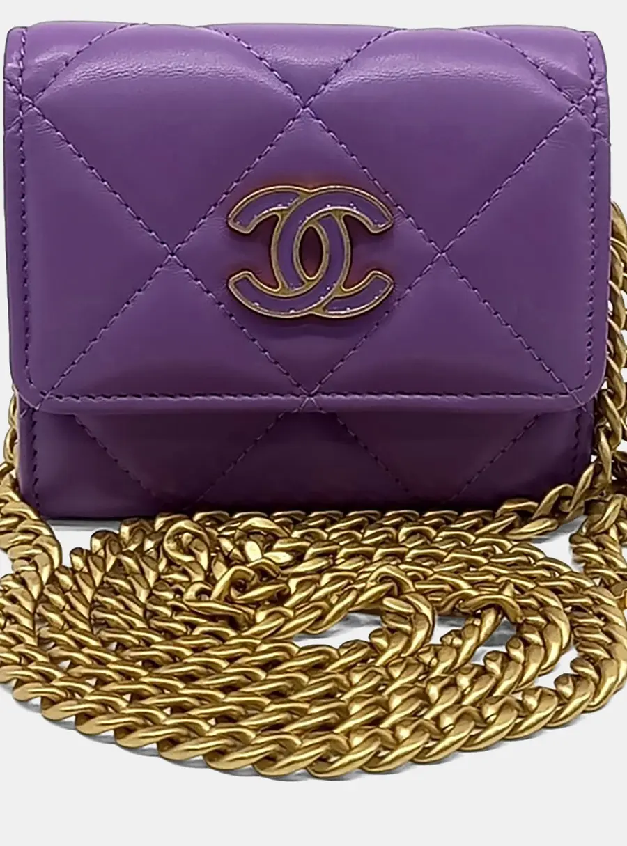 Chanel Flap Wallet On Chain Purple Leather Crossbody Bag