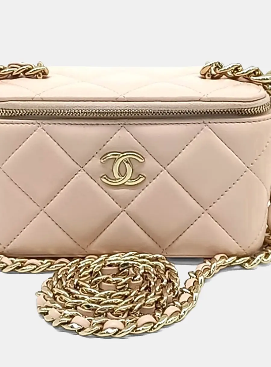 Chanel Vanity Small Pink Quilted Calfskin Leather Crossbody Bag