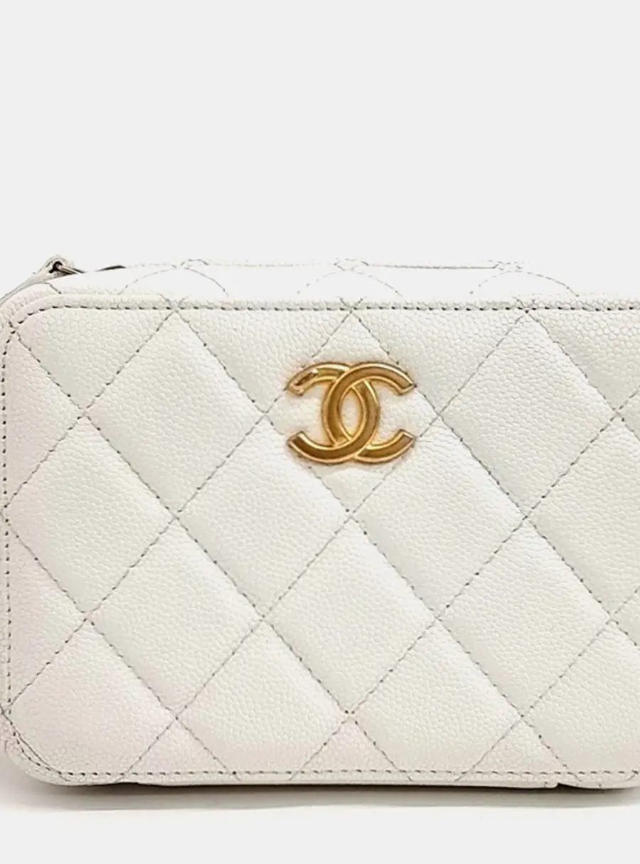 Chanel Vanity AP2858 White Caviar Leather Shoulder Bag