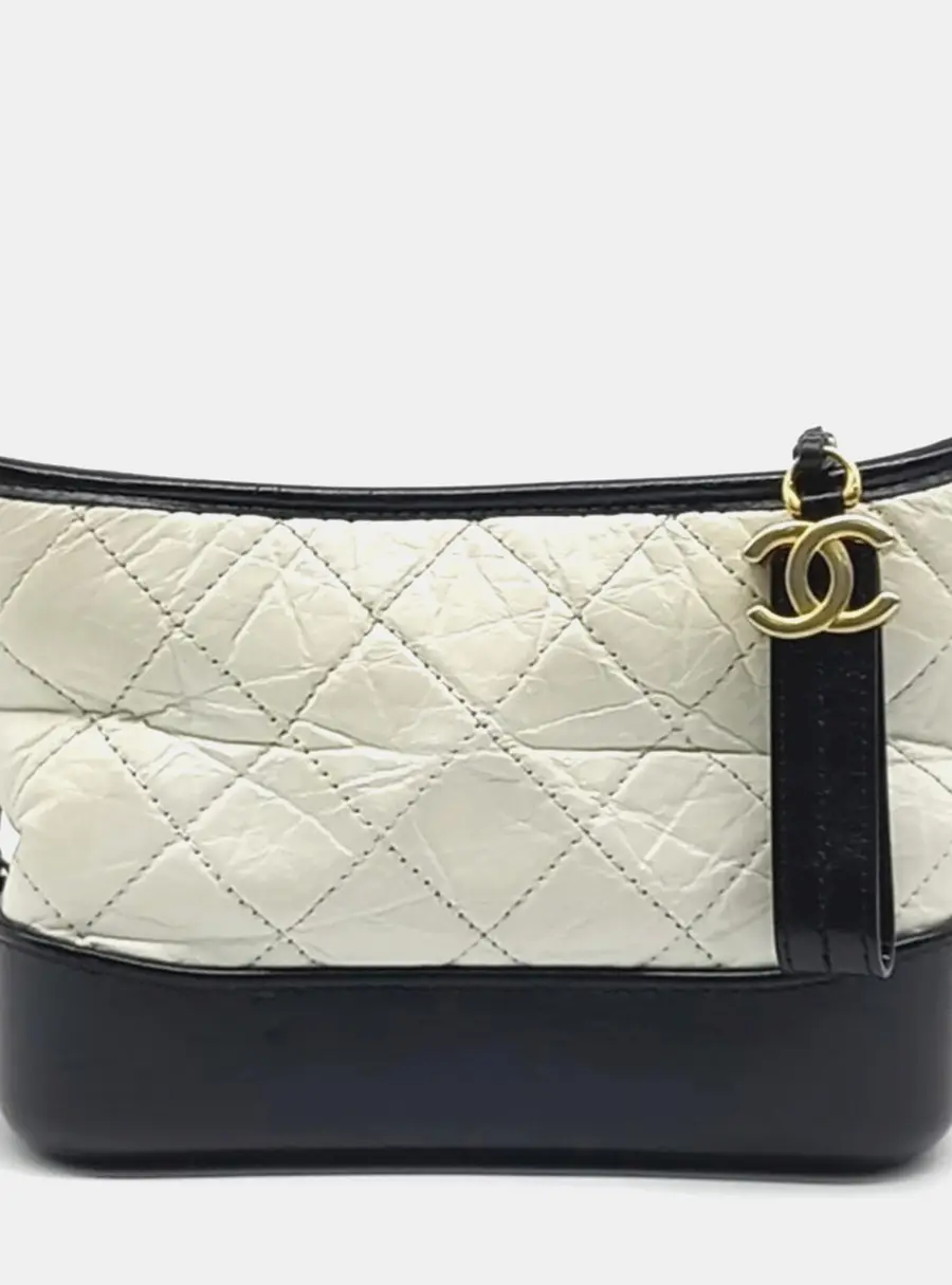 Chanel Gabrielle Small Black White Calfskin Leather Hobo Bag