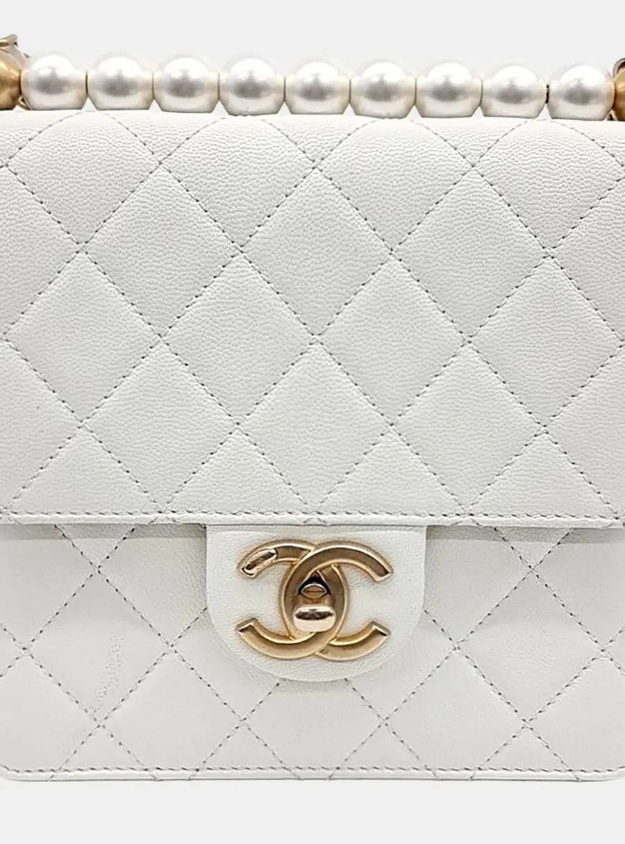 Chanel Pearl Crush AS0584 Small White Lambskin Leather Crossbody Bag