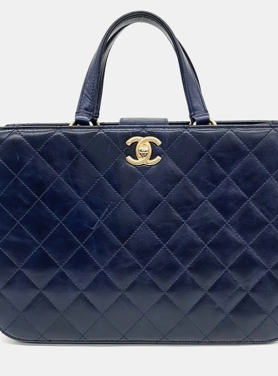 Chanel Navy Blue Leather Tote and Shoulder bag