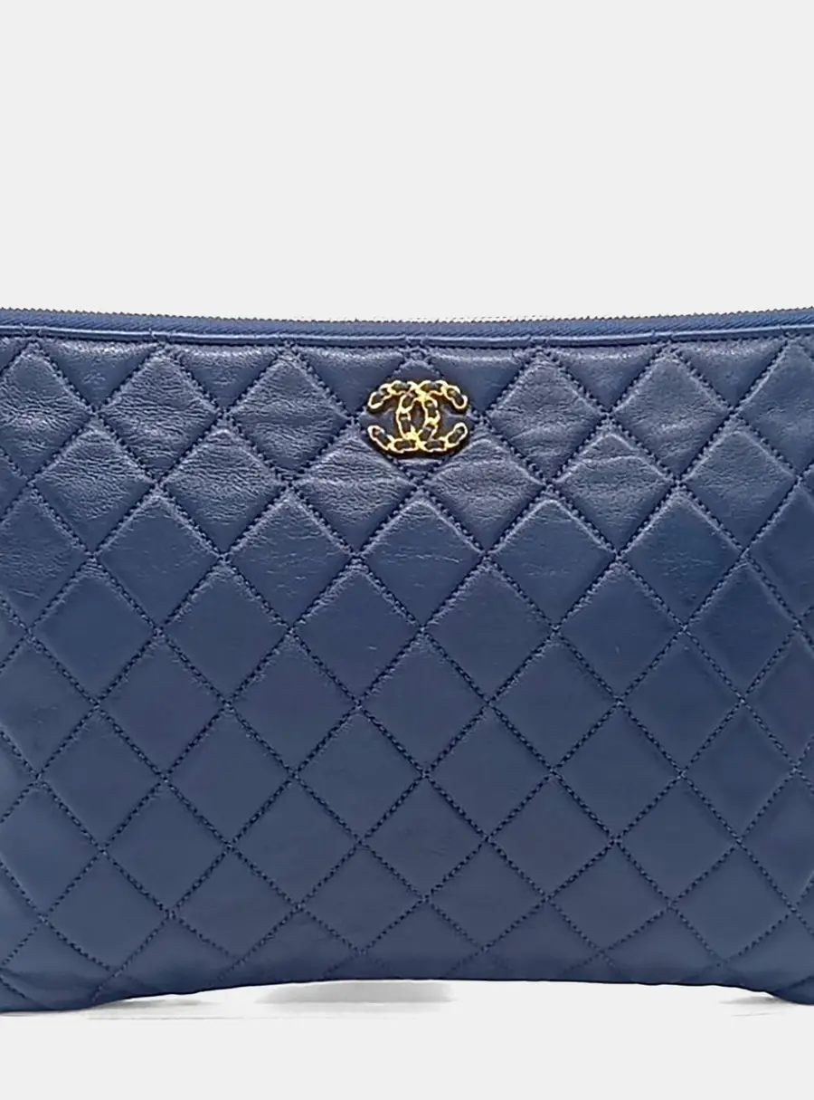 Chanel 19 New Medium Blue Lambskin Leather Clutch Bag