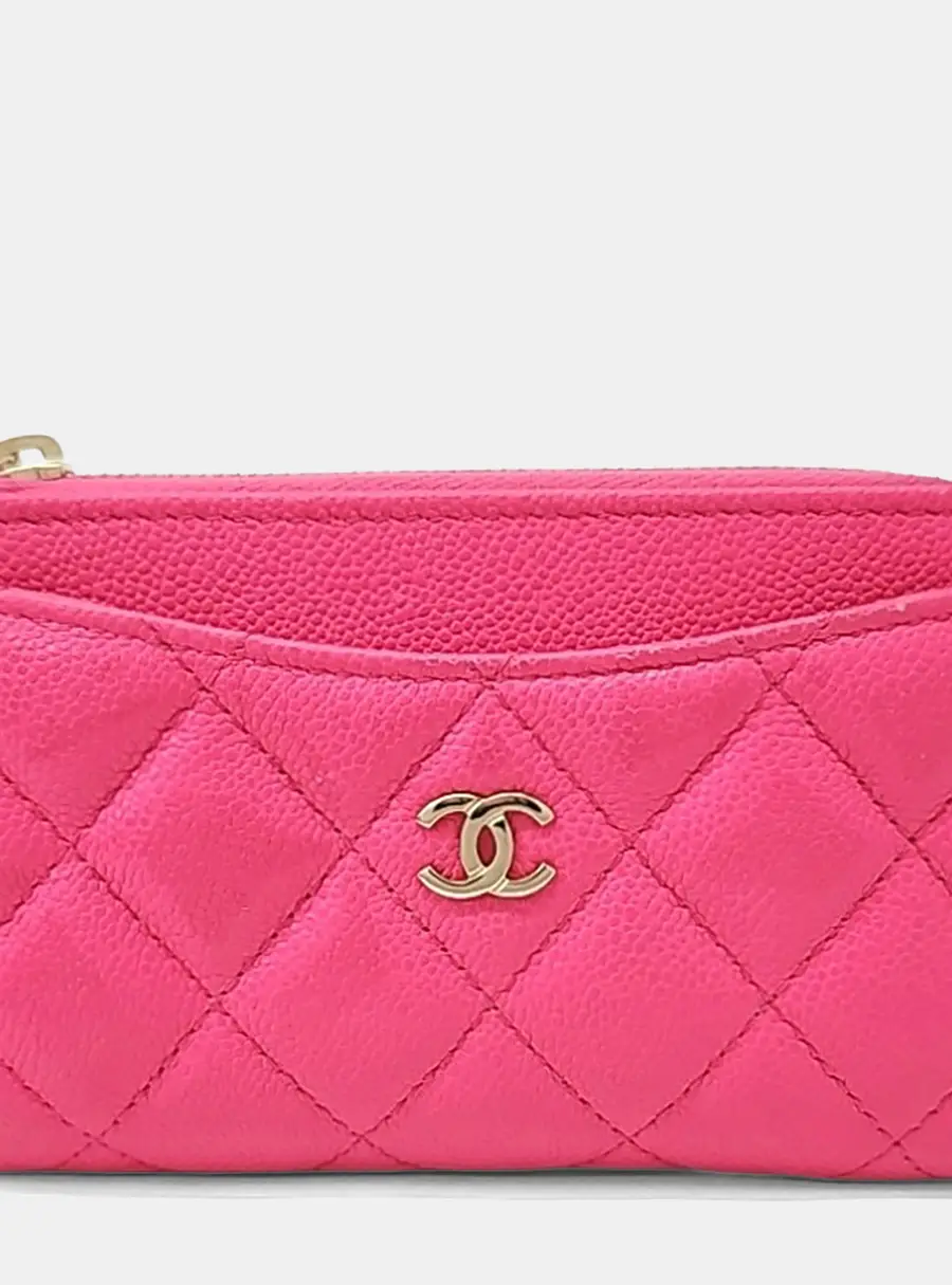 Chanel Quilted Small Pink Caviar Leather Card Holder Bag