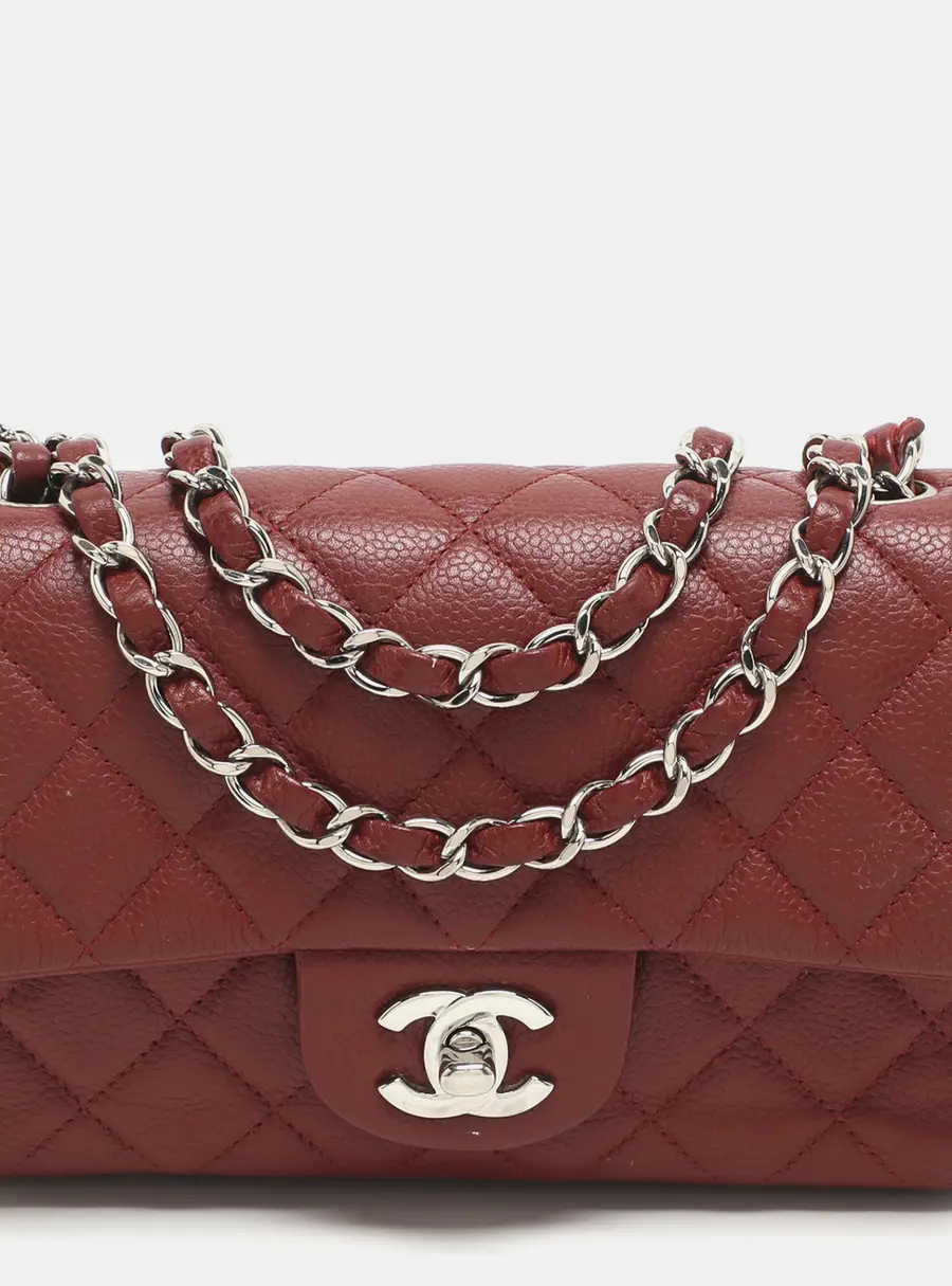 Chanel Classic Mini Red Quilted Leather Rectangle Single Flap Bag