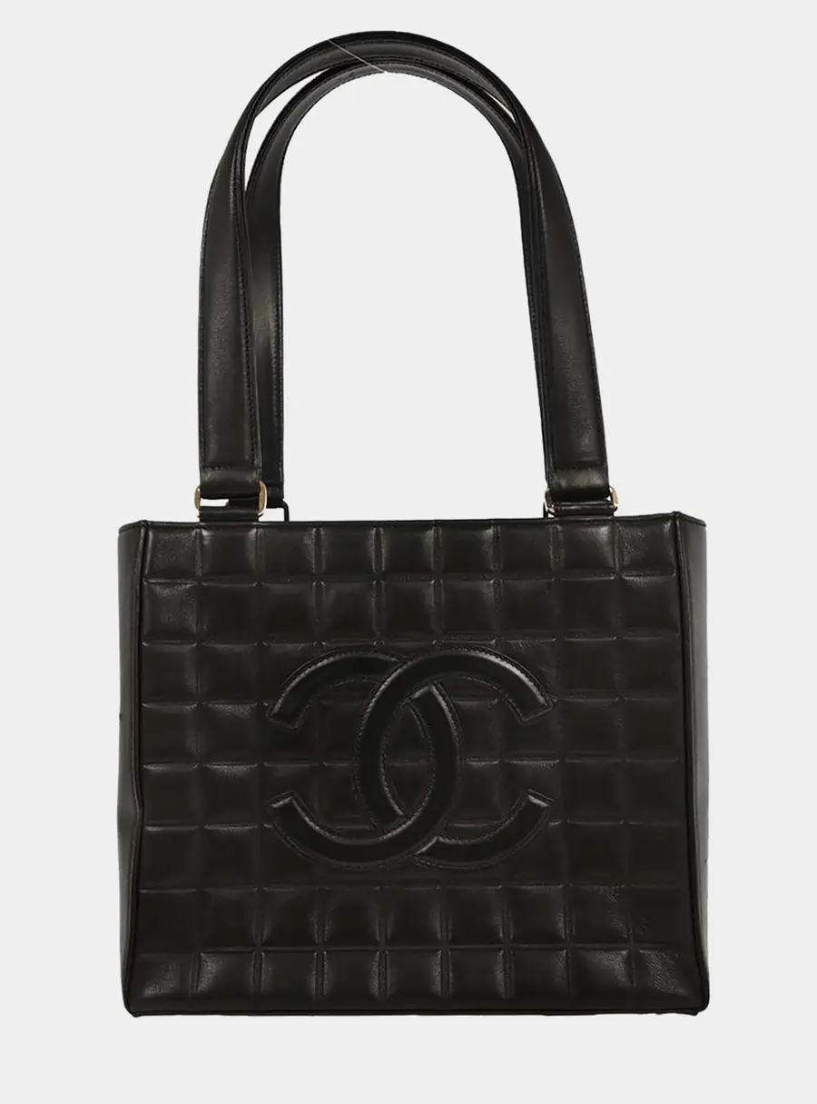 Chanel Black Lambskin Choco Bar Tote Shoulder Bag