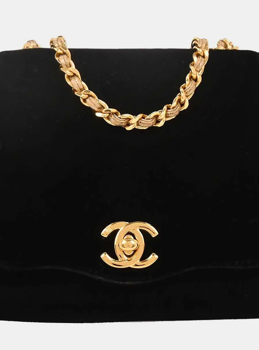 Chanel Turnlock Black Velvet Shoulder Bag