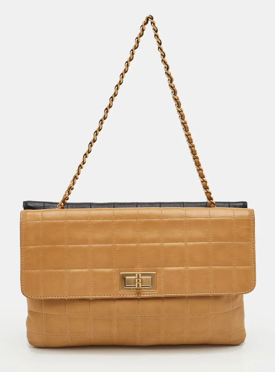 Chanel Beige/Black Reissue 2.55 Chocolate Bar Lambskin Accordion Flap Bag
