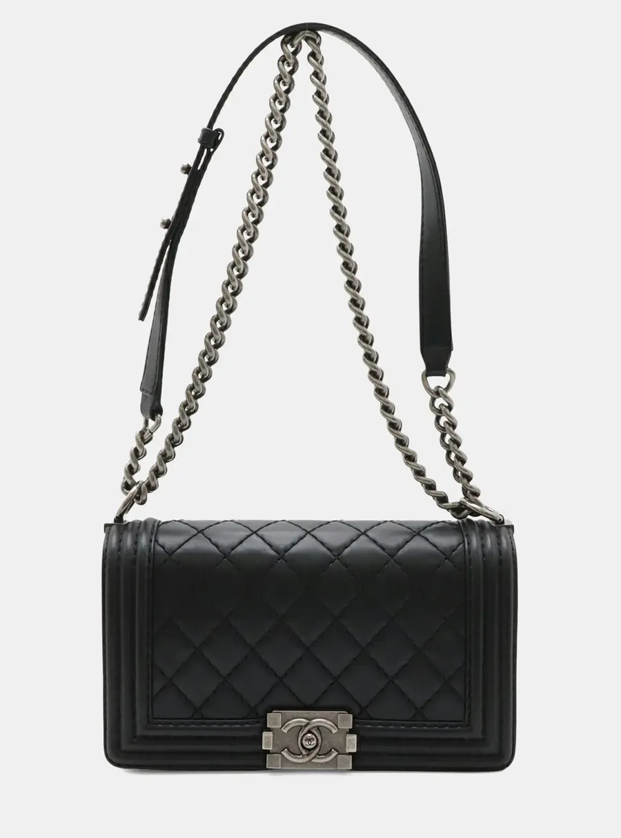 Chanel Boy Chanel 25 Wild Stitch Matelasse Coco Mark Chain Shoulder Bag In Soft Calfskin Black
