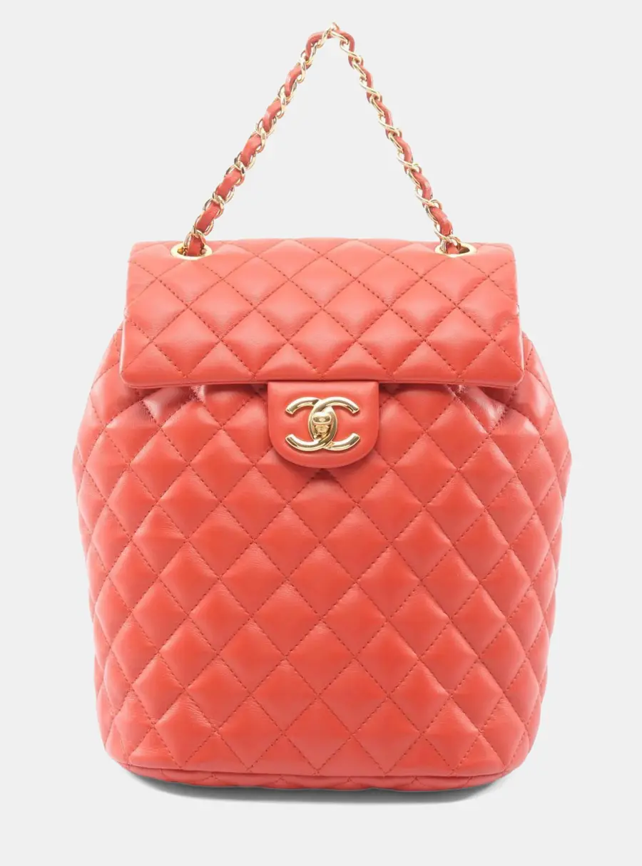 Chanel Matelasse Small Orange Leather Backpack Bag