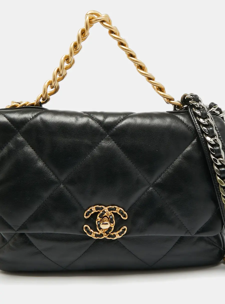 Chanel 19 Large Black Quilted Leather Flap Bag