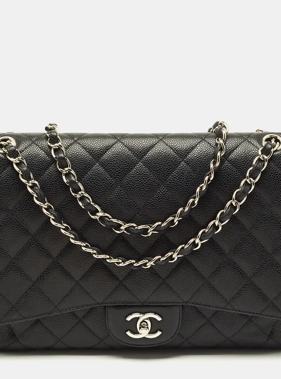 Chanel Classic Single Flap Maxi Black Quilted Caviar Leather Bag