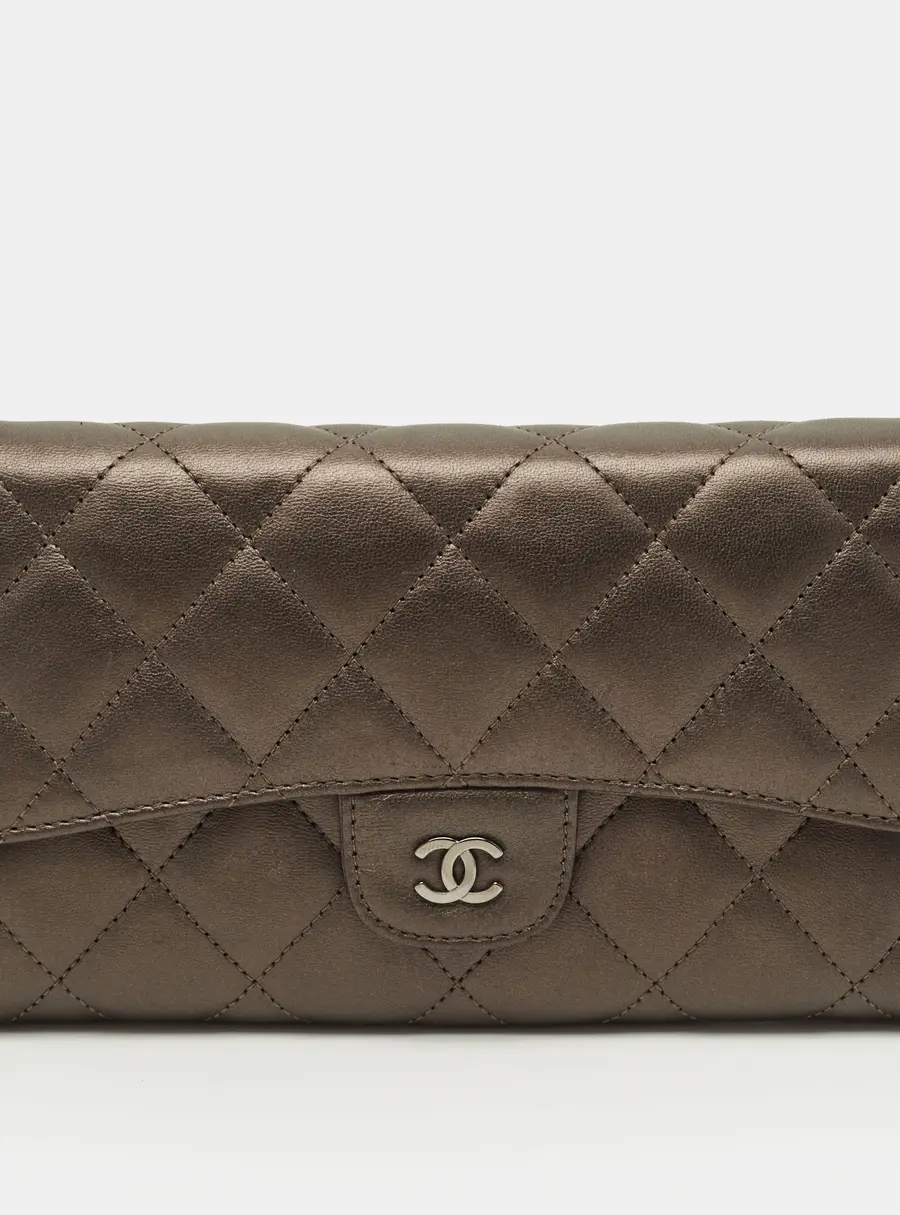 Chanel Classic L Grey Quilted Leather Flap Continental Wallet