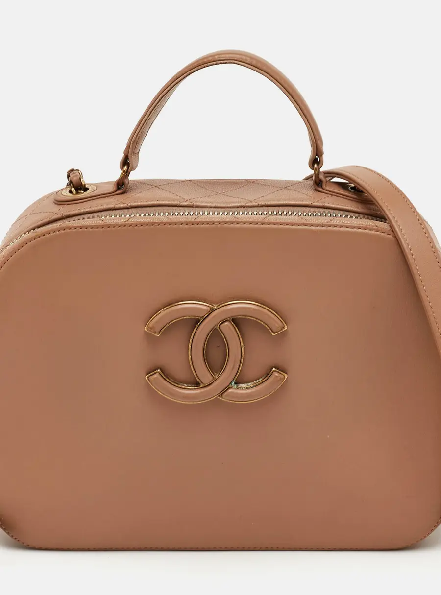 Chanel Coco Curve Beige Leather Vanity Case Bag