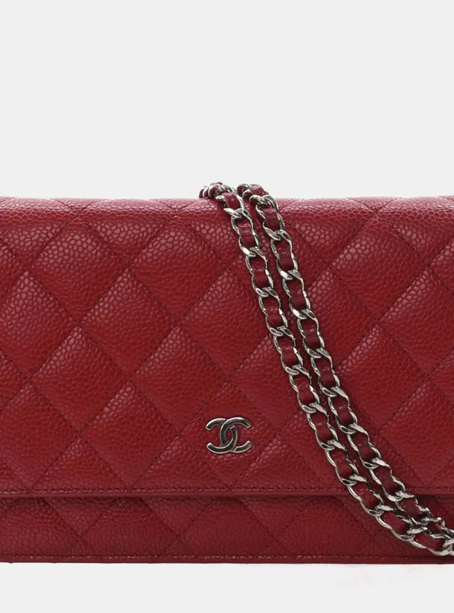 Chanel Quilted Wallet On Chain Red Caviar Leather Shoulder Bag