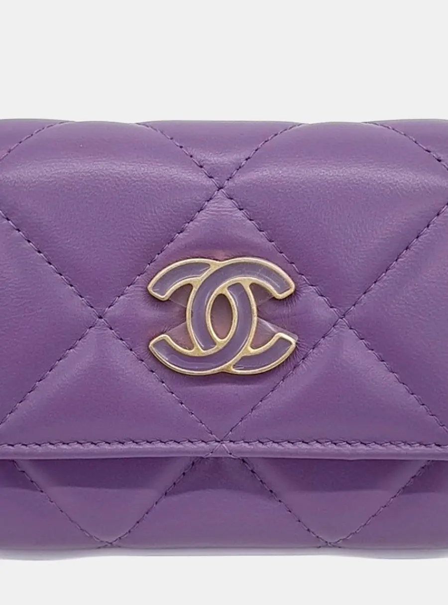 Chanel 19 Small Purple Lambskin Leather Wallet Bag