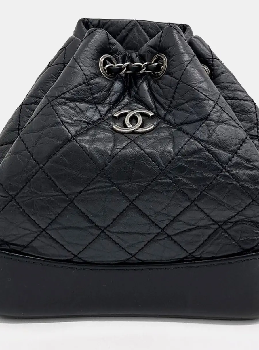 Chanel Gabrielle Small Black Aged Calfskin Leather Backpack Bag