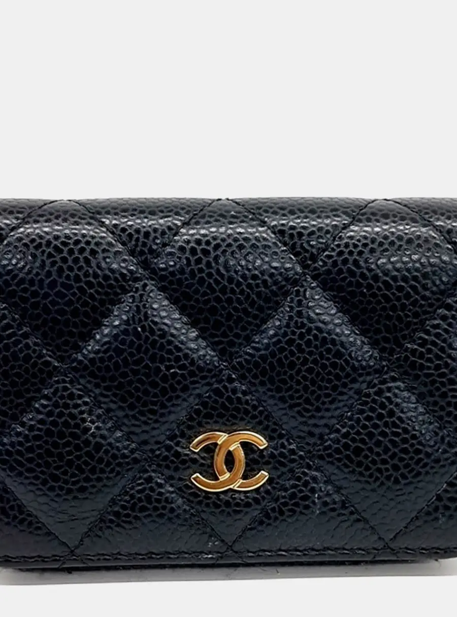 Chanel Card Holder Black Caviar Leather Wallet Bag