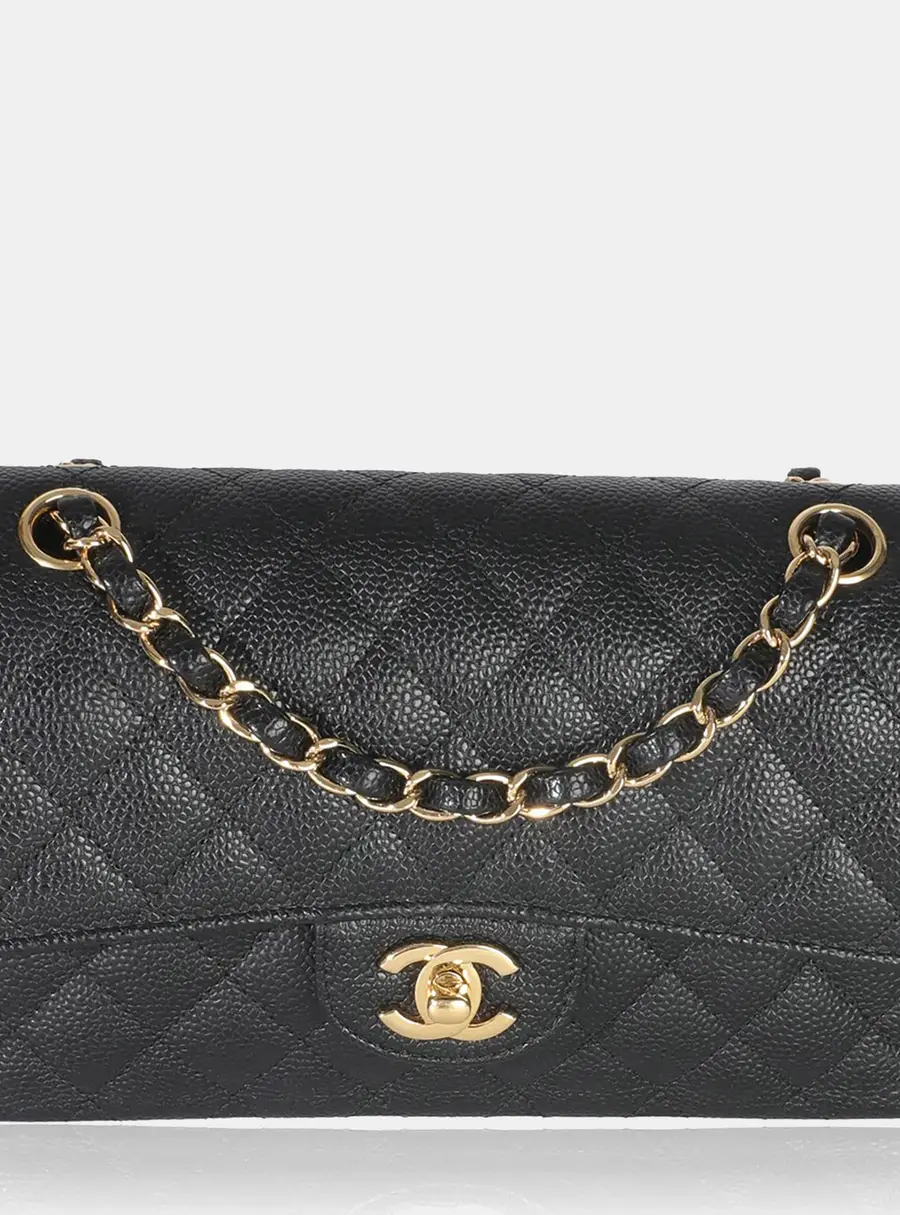 Chanel Classic Quilted Double Flap Small Black Caviar Leather Shoulder Bag