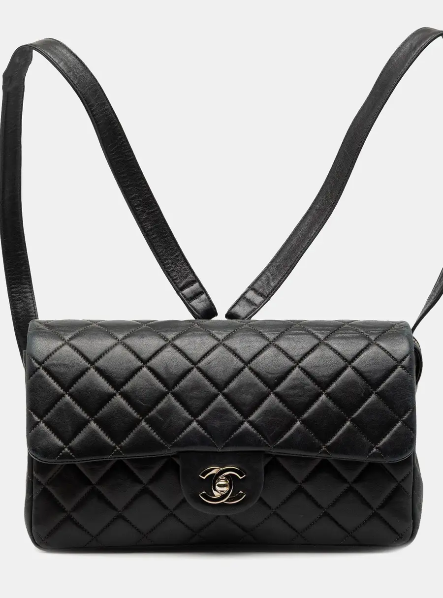 Chanel Medium Black Quilted Lambskin Leather Flap Backpack