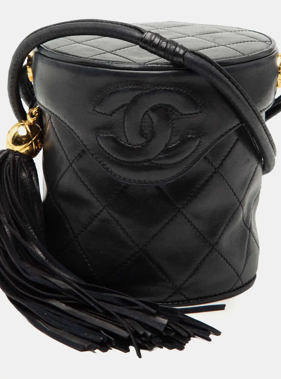 Chanel Canteen Tassel Mini Black Quilted Lambskin Leather Vanity Case