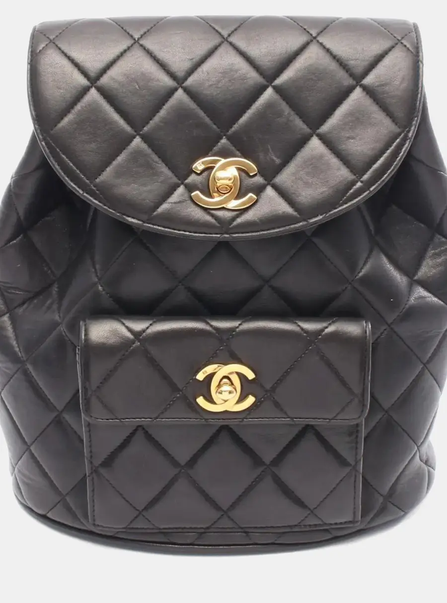 Chanel Matelasse Black Lambskin Leather Backpack Bag