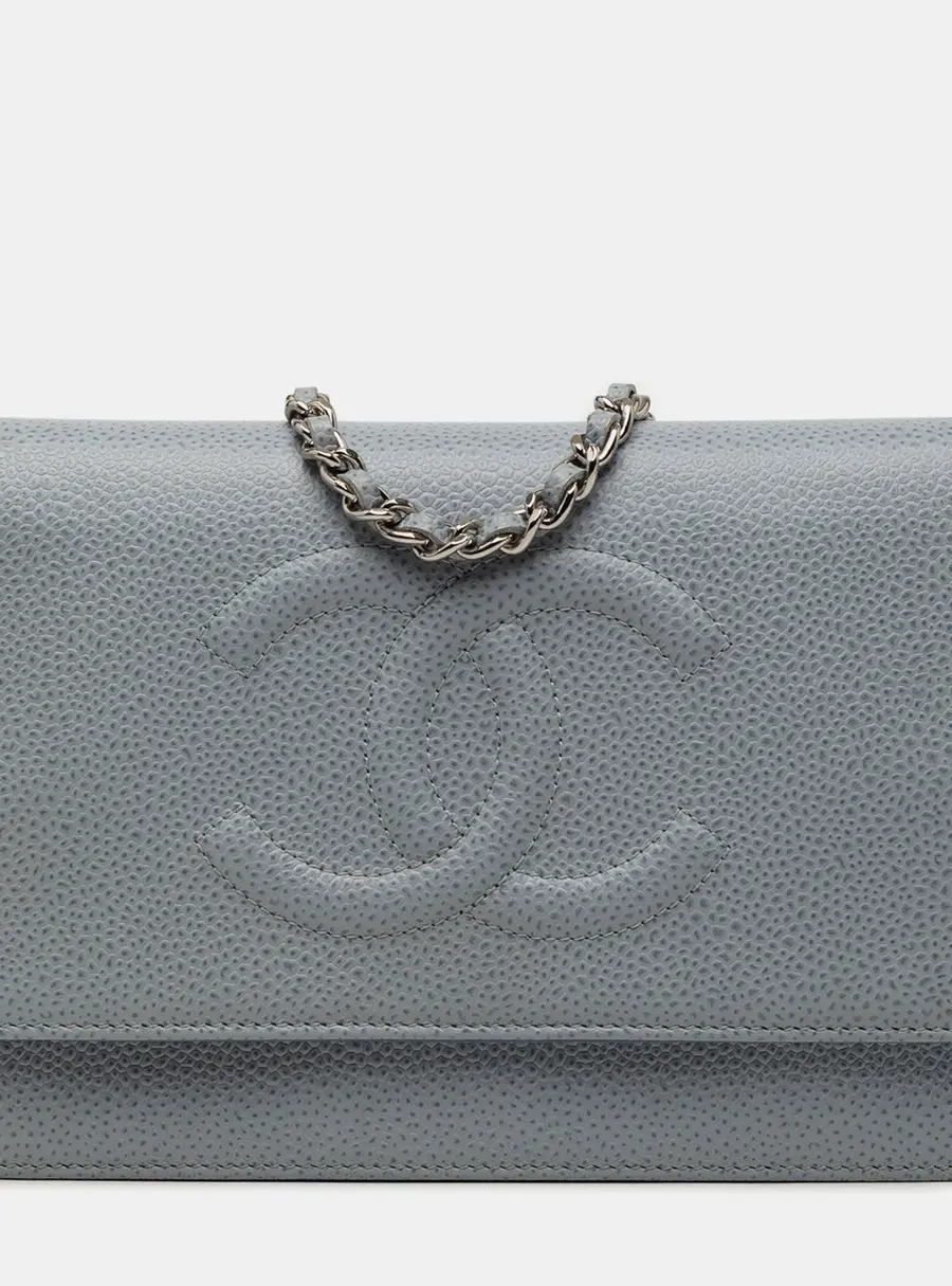 Chanel CC Grey Caviar Leather Wallet on Chain