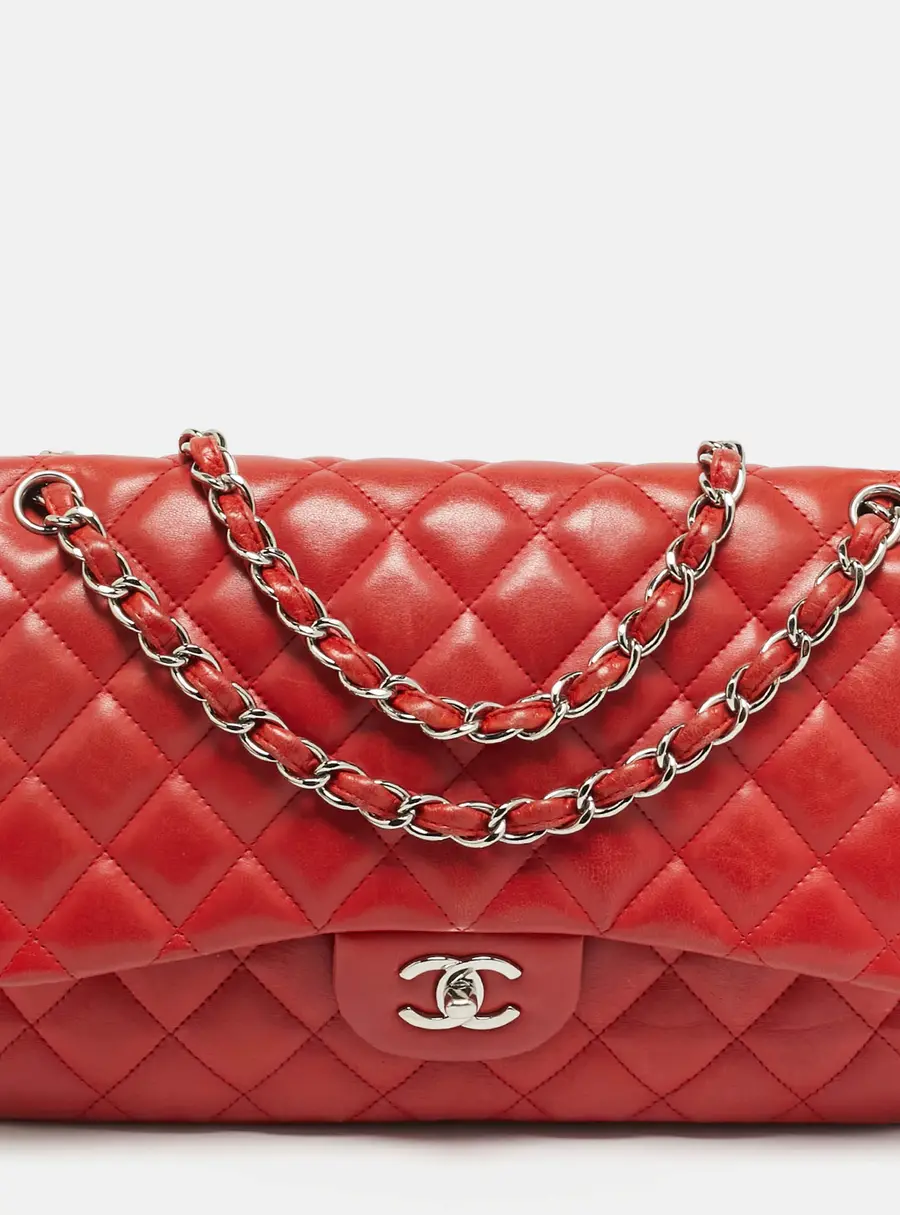 Chanel Classic Double Flap Jumbo Red Quilted Leather Bag