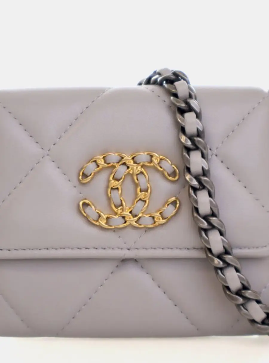 Chanel 19 Wallet On Chain Gray Lambskin Leather Crossbody Bag