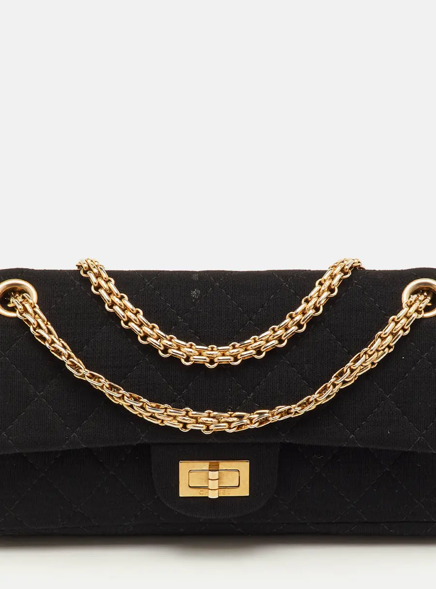 Chanel Reissue 2.55 Classic 225 Black Quilted Canvas Double Flap Bag