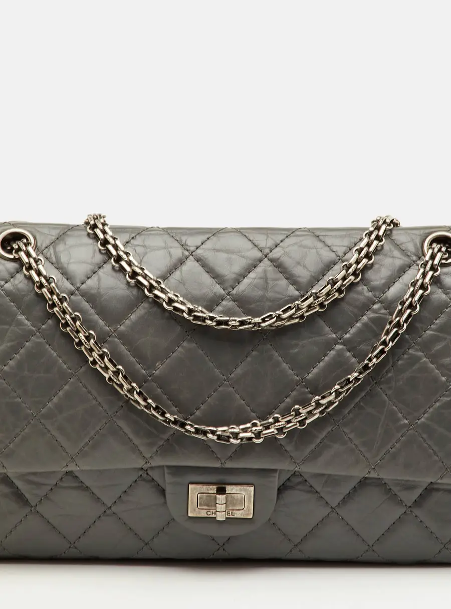 Chanel Reissue 2.55 Classic 226 Grey Quilted Aged Leather Double Flap Bag