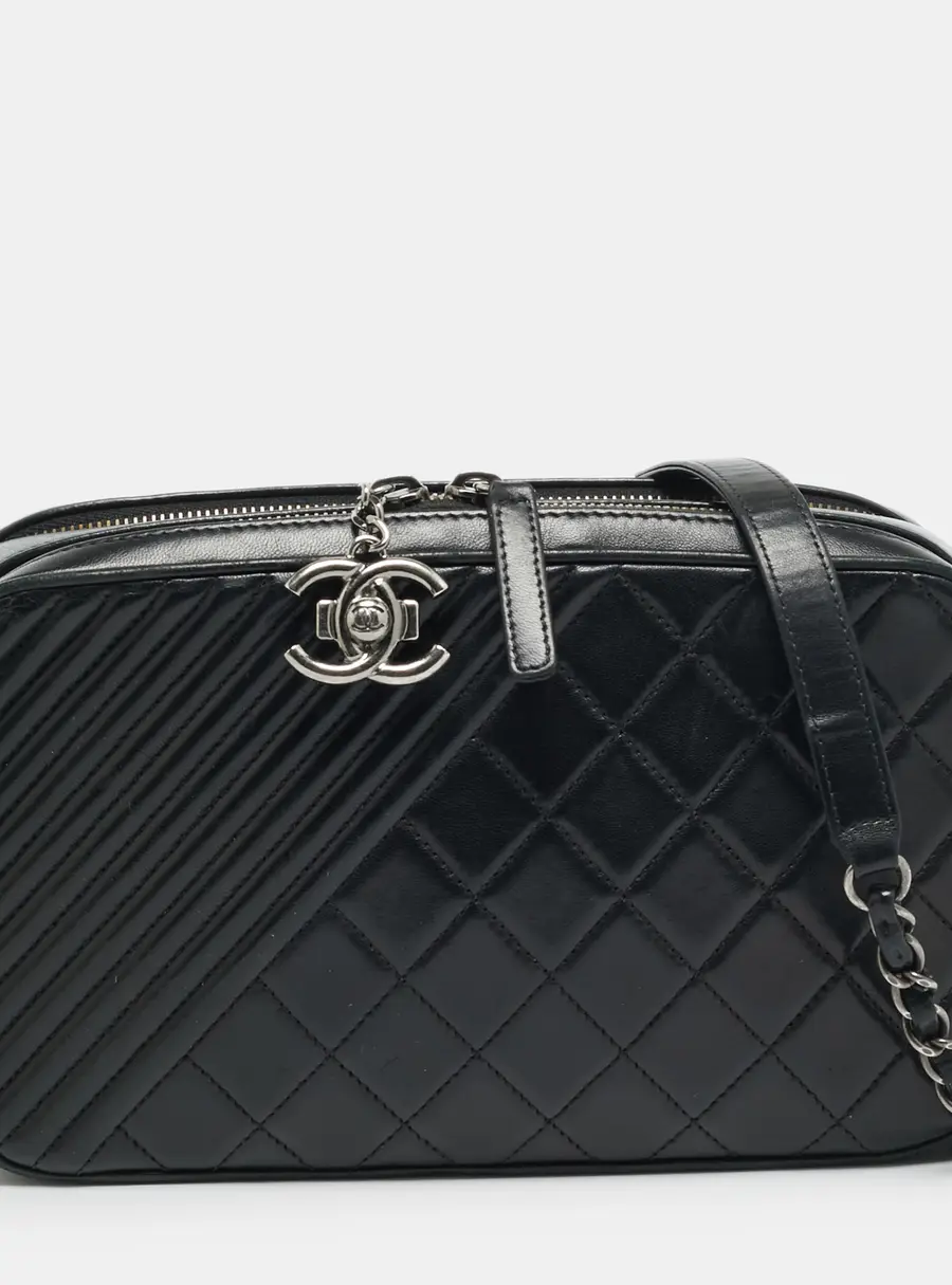 Chanel Coco Boy Large Black Quilted Leather Camera Case Bag