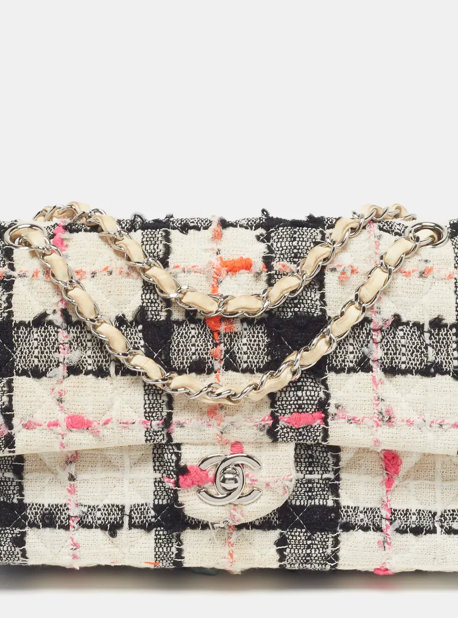 Chanel Classic Double Medium Multicolor Quilted Tweed Flap Bag
