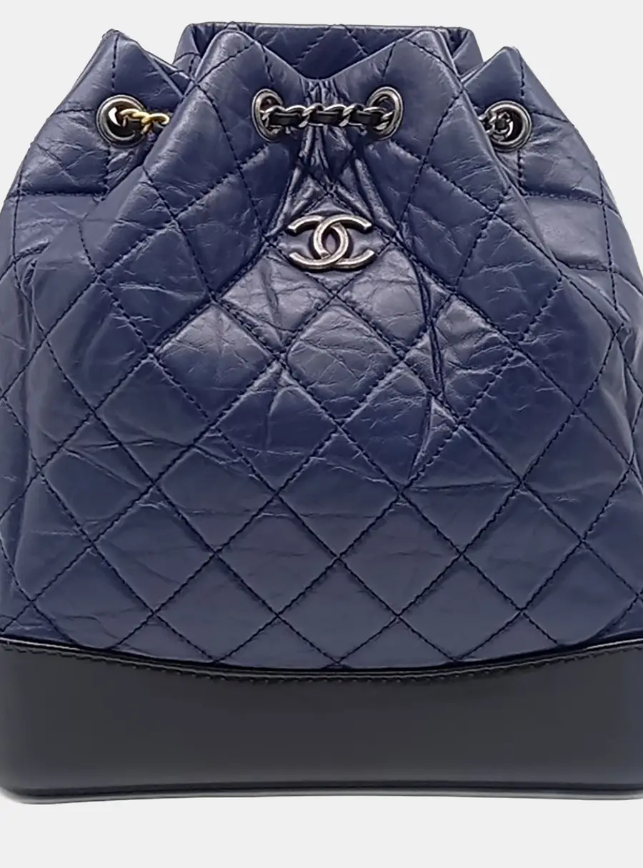 Chanel Gabrielle Medium Navy Blue Aged Calfskin Leather Backpack Bag