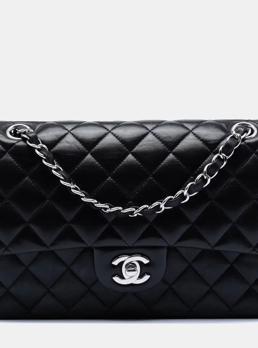 Chanel Classic Medium Black Lambskin Leather Double Flap Bag