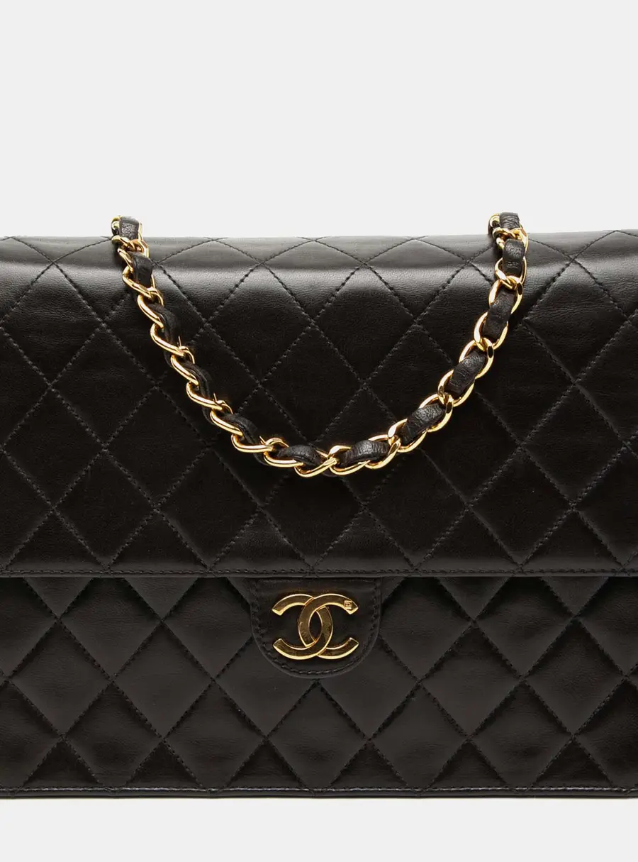 Chanel Classic Medium Flap Bag Black Lambskin Leather Shoulder Bag