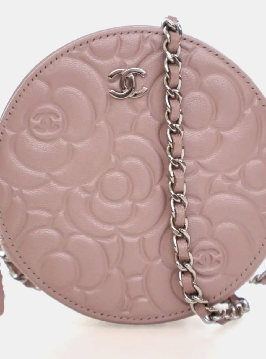 Chanel Round Camellia Calfskin Leather Clutch Bag