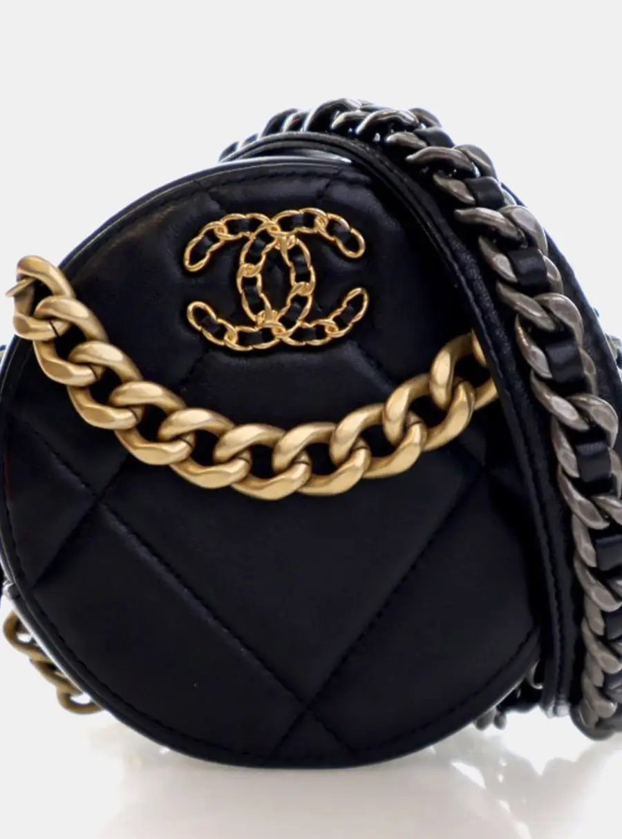 Chanel 19 Lambskin Leather Round Clutch With Chain Bag
