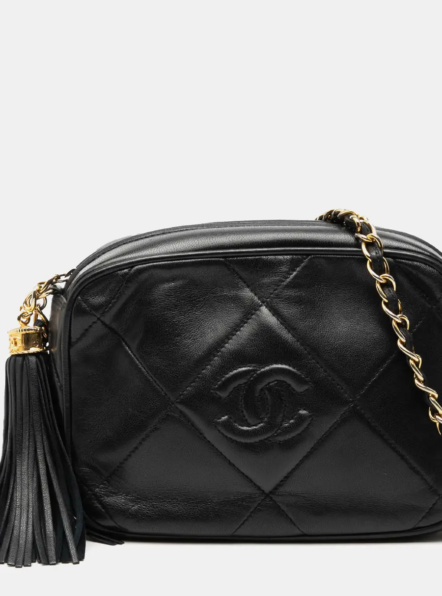 Chanel Black CC Quilted Lambskin Tassel Camera Bag